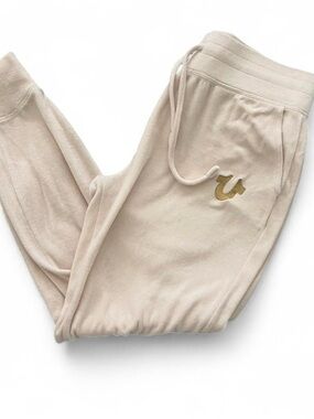 True Religion Cream Logo Sweatpants